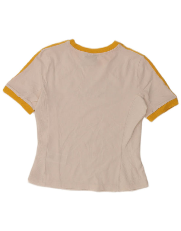 Adidas Dame Crop Graphic T-Shirt Top UK 12/14 Medium White Colourblock