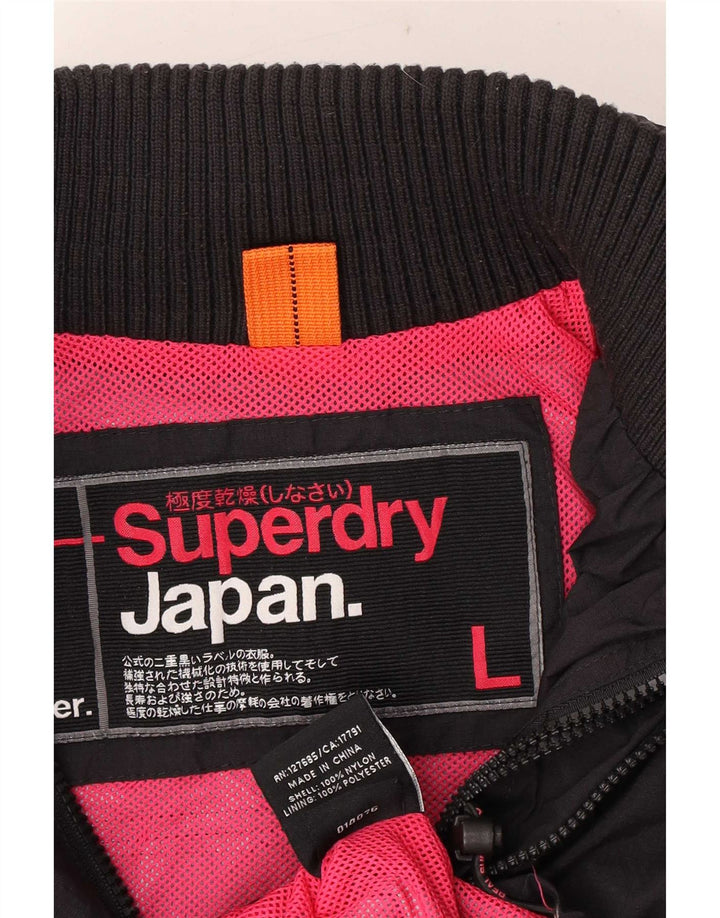 Superdry Damen-Windbreaker-Jacke mit Grafik, UK 16, Größe L, schwarzes Nylon