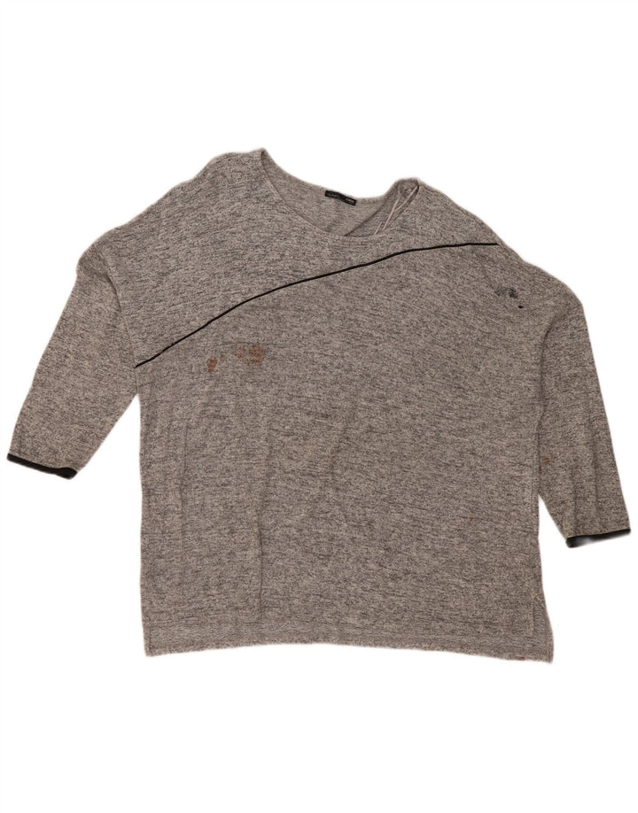 Zara Damen-Oberteil, übergroß, 3/4-Ärmel, UK-Größe 40, Größe L, Grau meliert