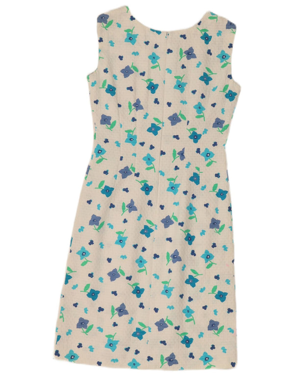 Abito tubino senza maniche vintage da donna UK 12 medio bianco floreale
