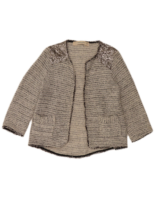 Zara Womens Cardigan Sweater UK 14 Large Gris Coton