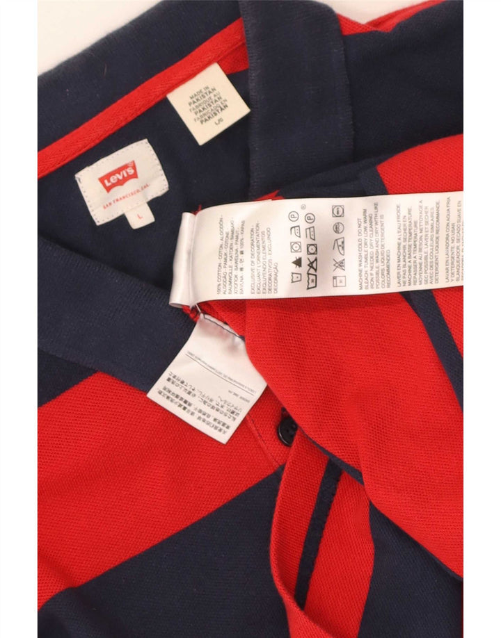 Levi's Mens Rugby Polo Shirt Large Red Striped Cotton