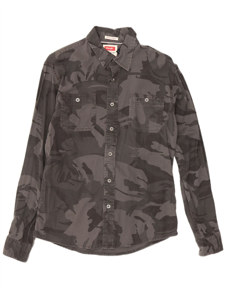 Wrangler Mens Shirt Medium Grey Camouflage Cotton