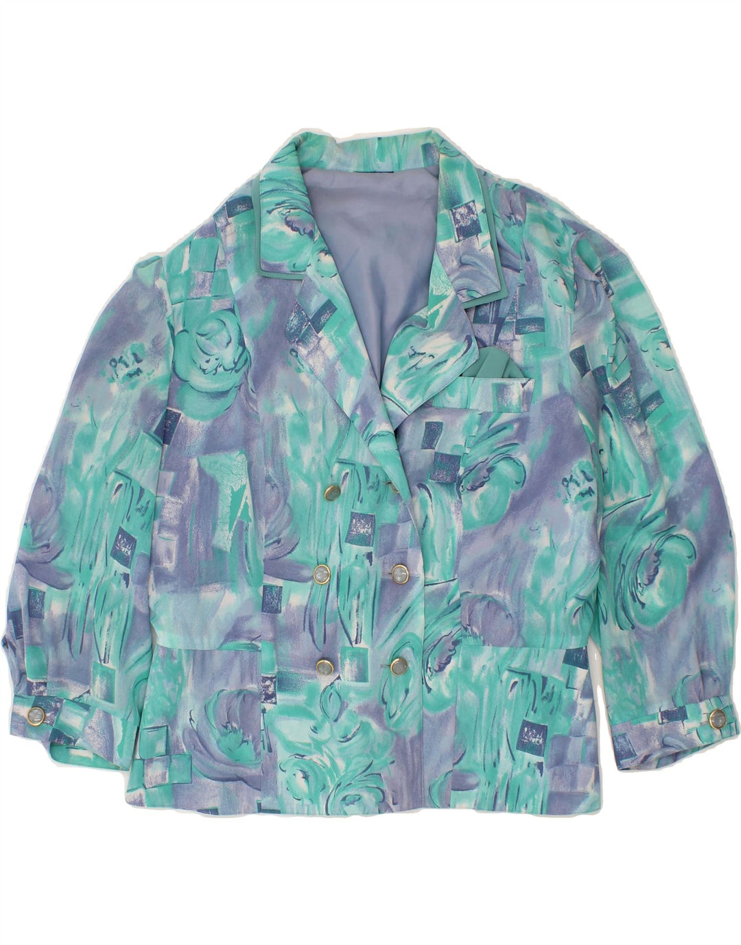 VINTAGE Womens Double Breasted Blazer Jacket UK 14 Medium Blue Floral Vintage Vintage and Second-Hand Vintage from Messina Hembry 