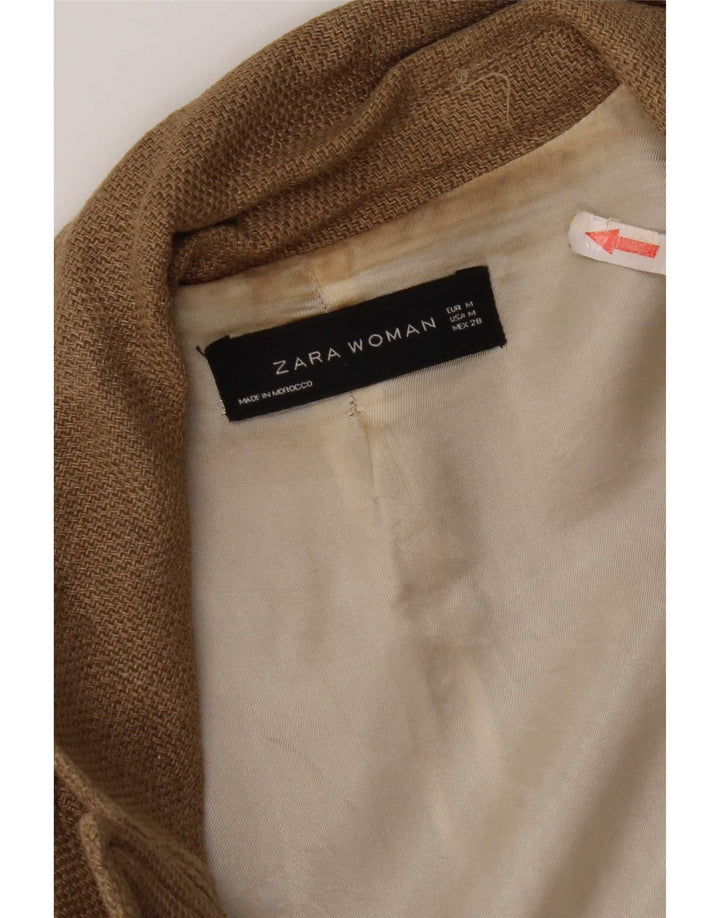 Zara Veste blazer longue à double boutonnage pour femme UK 14 Lin marron moyen