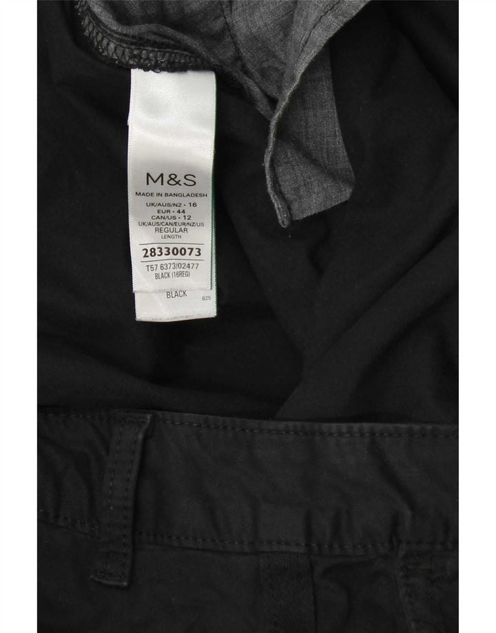 Marks & Spencer Womens Regular Trousers UK 16 W38 L29 Black Cotton