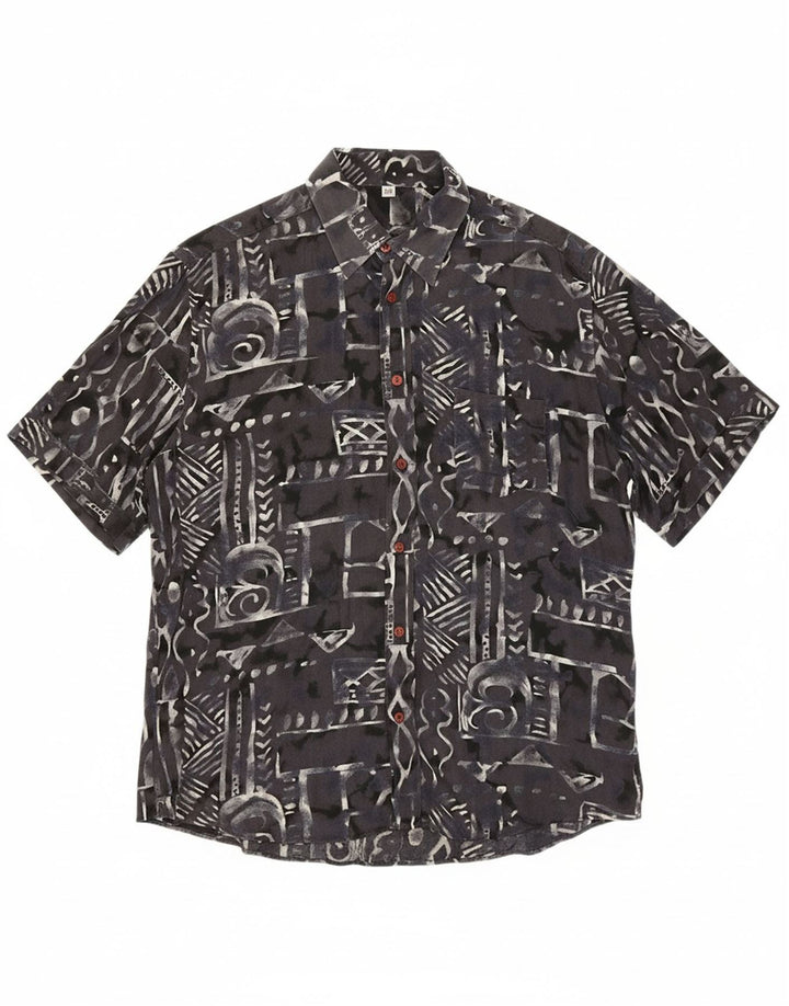VINTAGE Mens Short Sleeve Shirt XL Grey Geometric