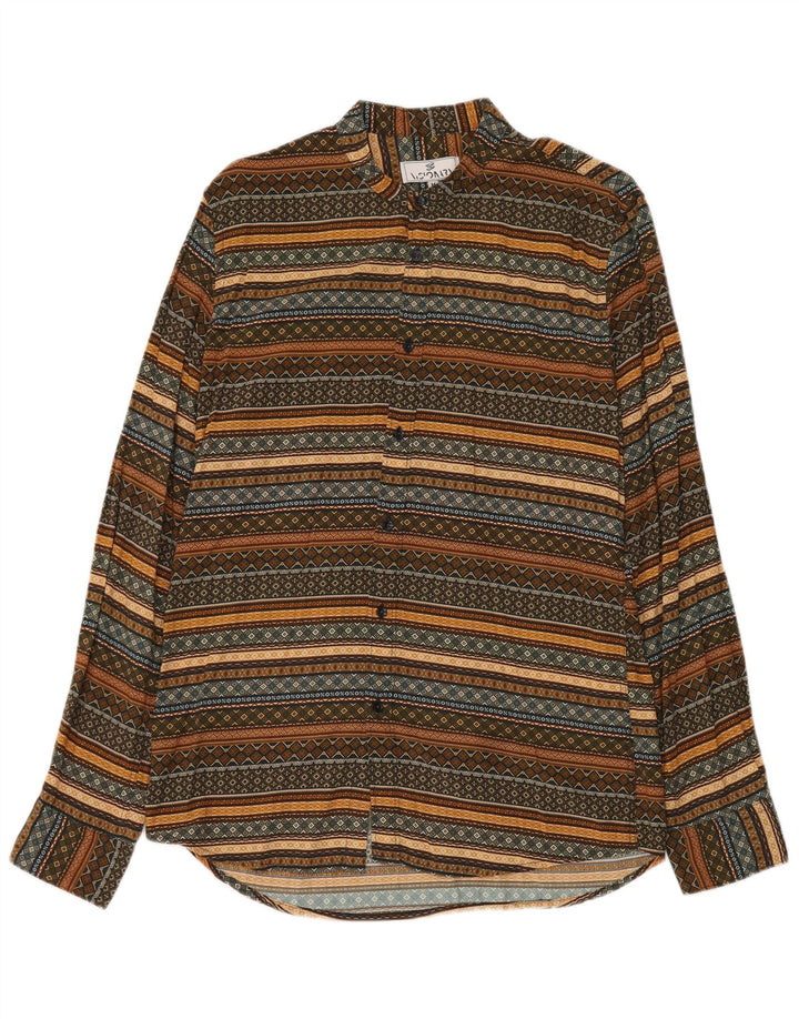 Koszula męska w stylu vintage, średnia wiskoza w paski khaki
