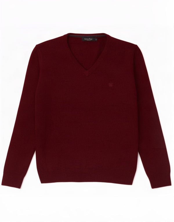 James Pringle Mens V-Neck Jumper Sweater Medium Burgundy New Wool