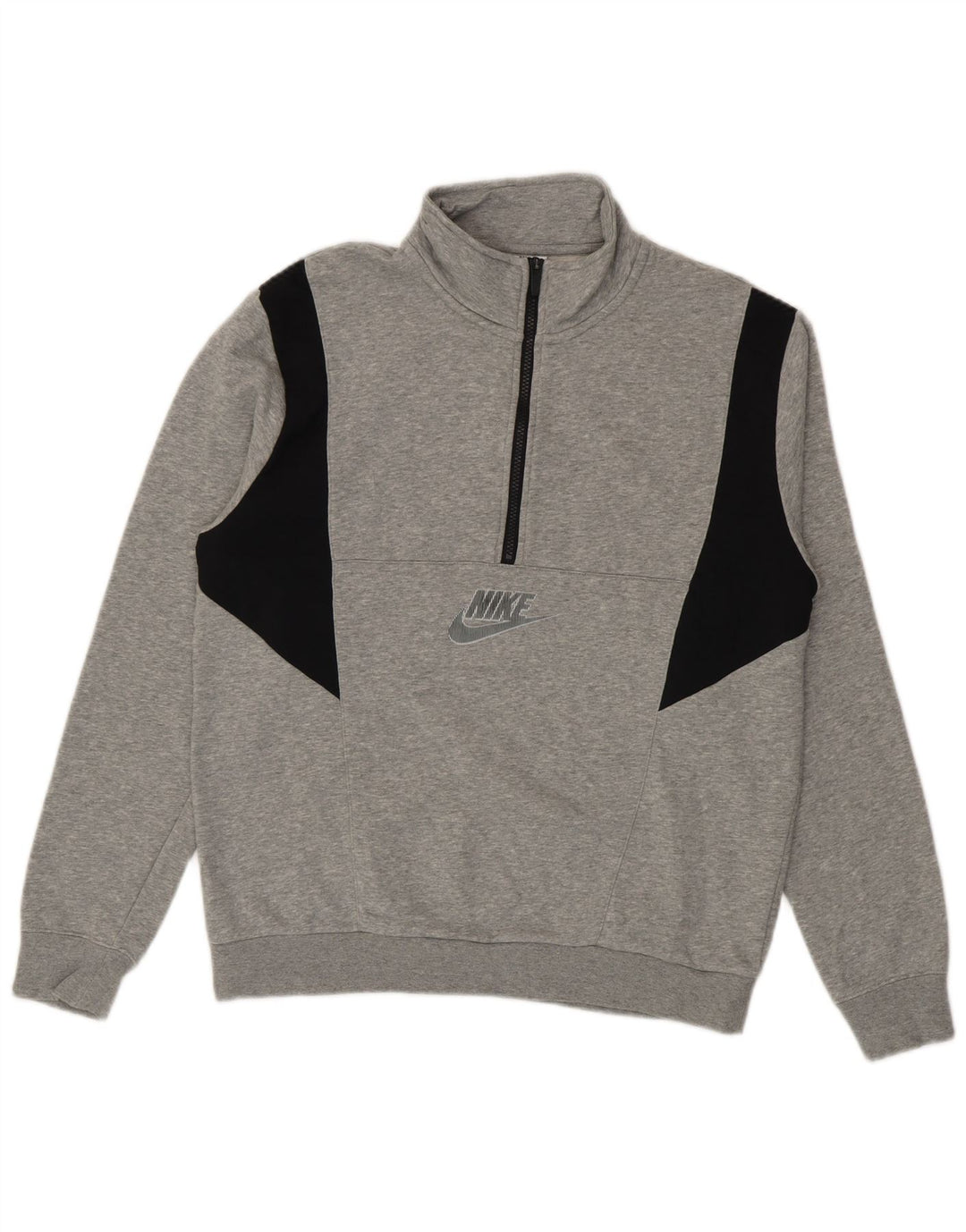 Nike Mens Zip Neck Sweatshirt Jumper Medium Grey Colourblock Cotton