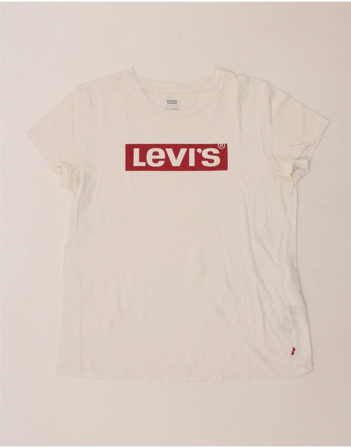 LEVI'S Womens Graphic T-Shirt Top UK 14 Medium White Cotton Vintage Levi's and Second-Hand Levi's from Messina Hembry 
