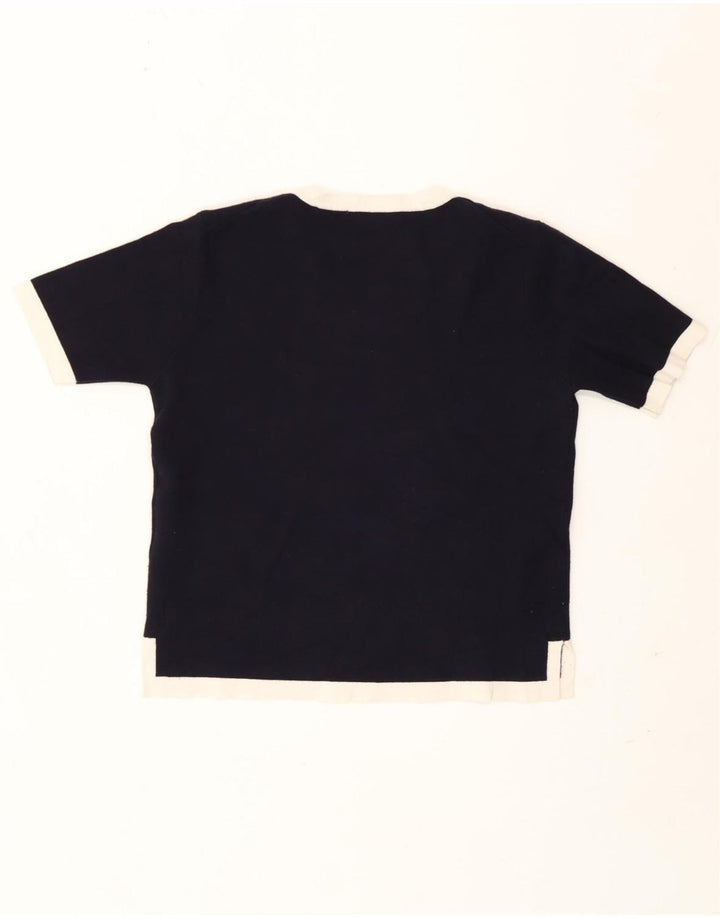 Zara Womens T-Shirt Top UK 12 Medium Navy Blue Colourblock