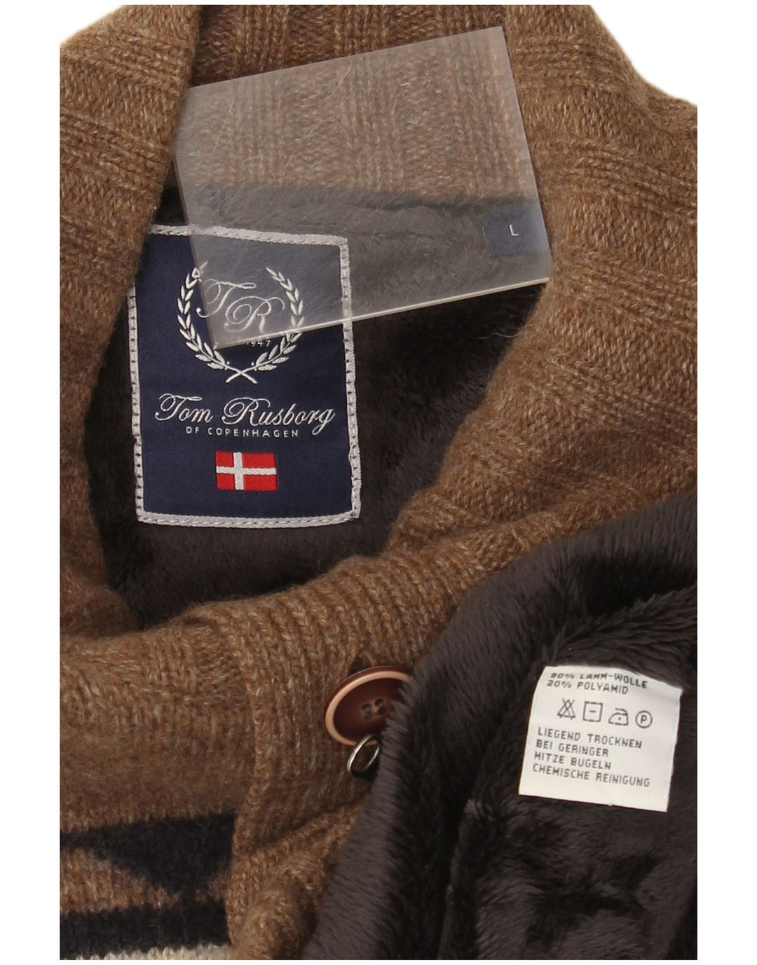 Tom Rusborg Mens Sherpa Cardigan Sweater Large Brown Colourblock Wool
