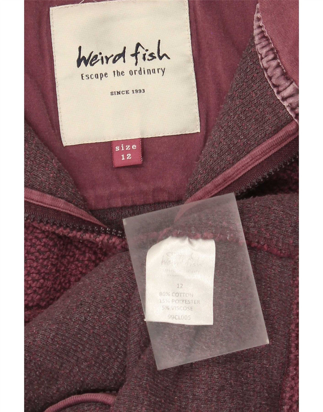 Weird Fish Womens Tracksuit Top Jacket UK 12 Medium Burgundy Cotton
