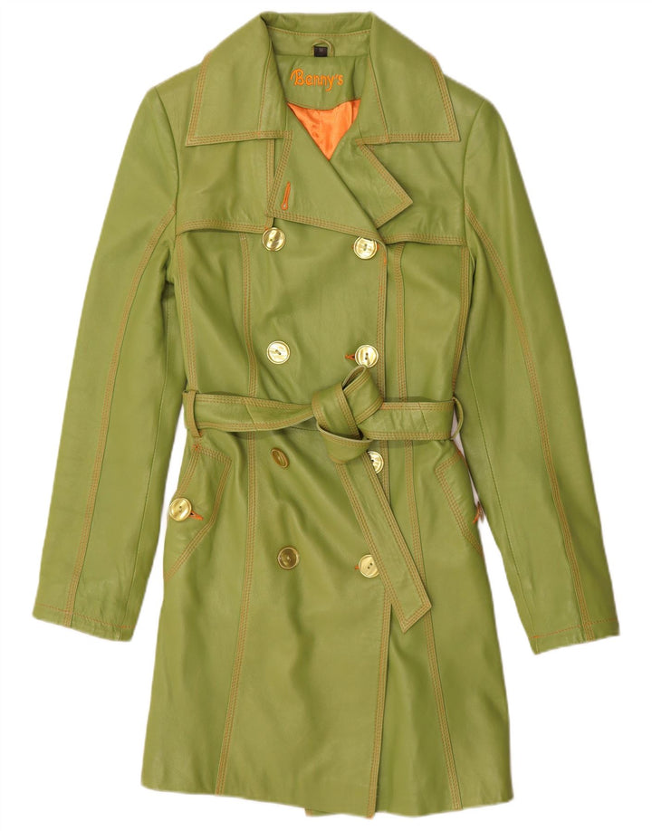 Benny's Zweireihiger Ledermantel für Damen, UK 12, mittelgrünes Leder