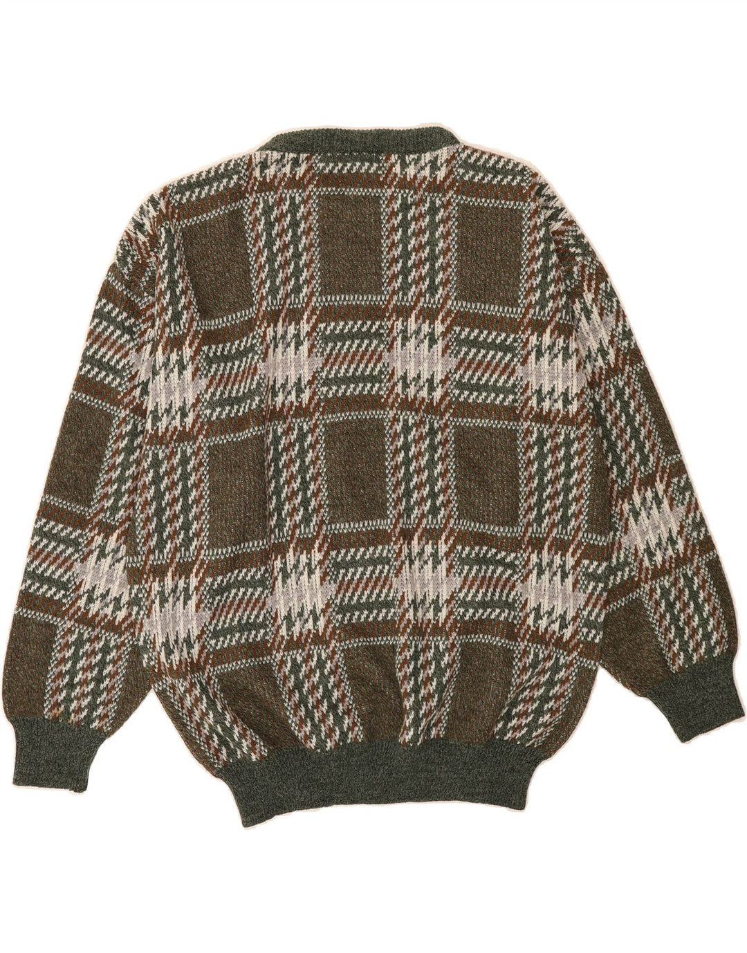 GALA Mens Crew Neck Jumper Sweater Large Khaki Plaid Acrylic Vintage Gala and Second-Hand Gala from Messina Hembry 