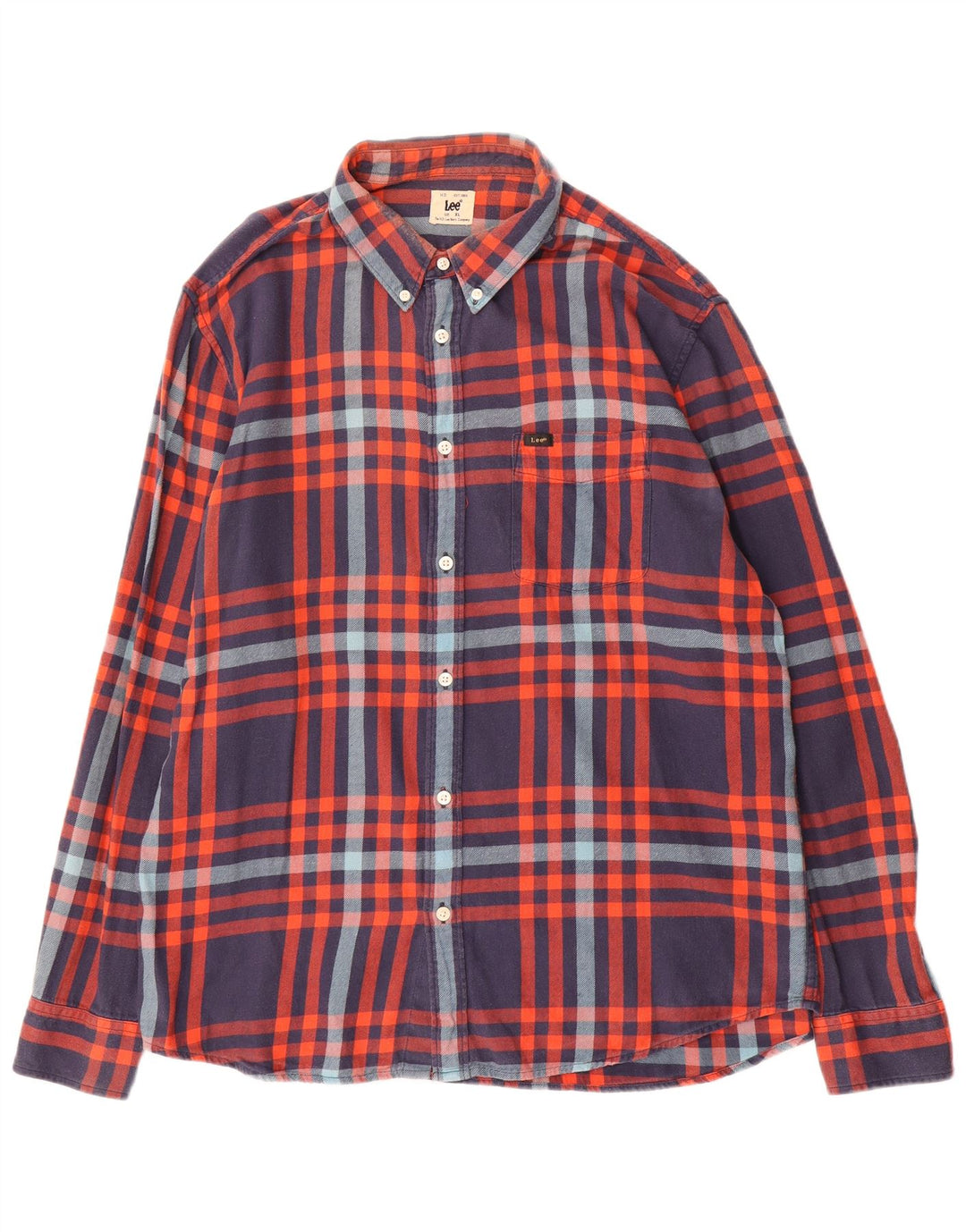 Lee Mens Flannel Shirt XL Blue Check Cotton