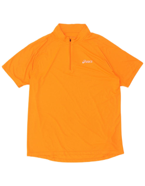 Asics Mens Zip Neck T-Shirt Top 2XL Orange Polyester