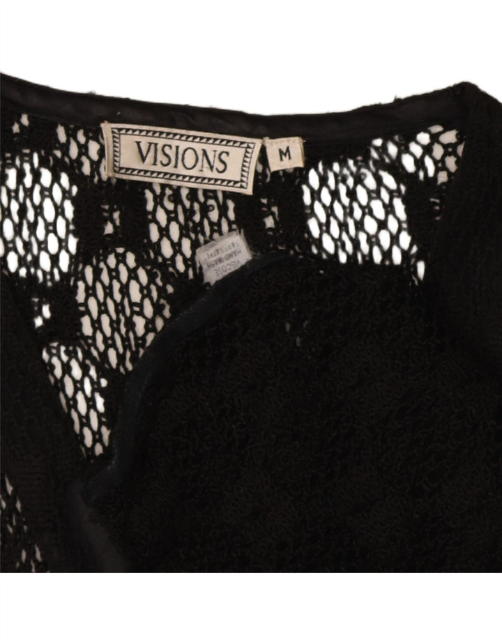 Vintage Womens Sleeveless See Through Cardigan Top UK 12 Medium Black