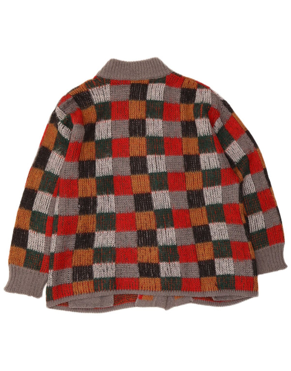 Pulover cardigan supradimensionat pentru femei vintage UK 16, mare, multicolor, carouri