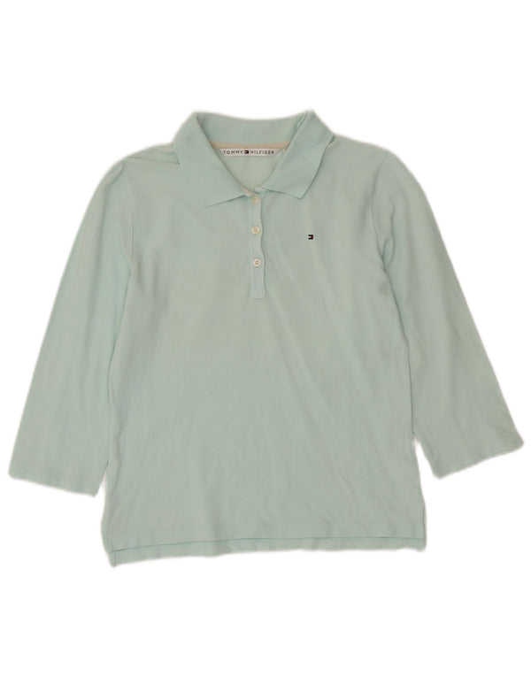 Tommy Hilfiger Damen-Poloshirt mit 3/4-Ärmeln, UK 12, mitteltürkis, Baumwolle