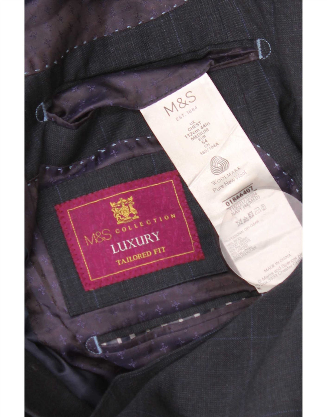 Giacca blazer da uomo su misura Marks & Spencer UK 44 XL blu navy a quadri