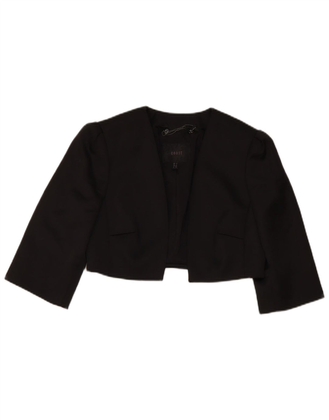 Jachetă Bolero pentru femei Coastă cu mâneci 3/4 UK 8, poliester negru mic