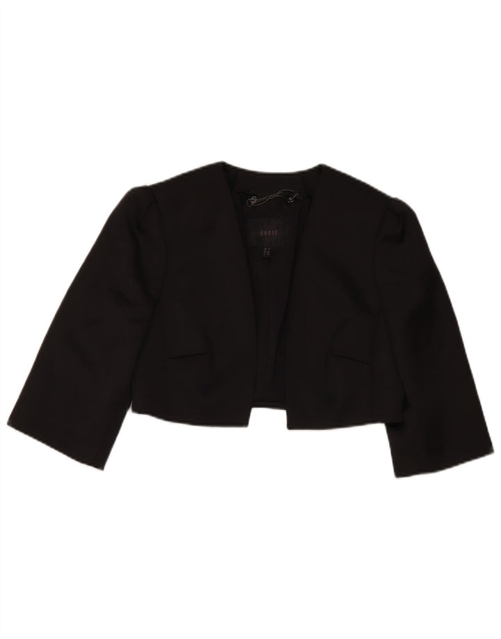Jachetă Bolero pentru femei Coastă cu mâneci 3/4 UK 8, poliester negru mic