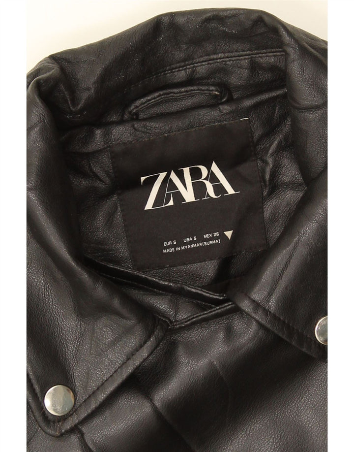 ZARA Damen Übergroße Kunstleder-Bikerjacke UK 10 Small Schwarz