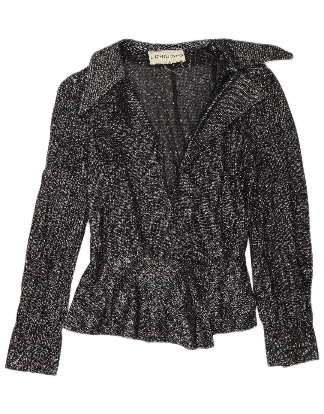 Vintage Damen Wickelbluse EU 38 Medium Schwarz gefleckt