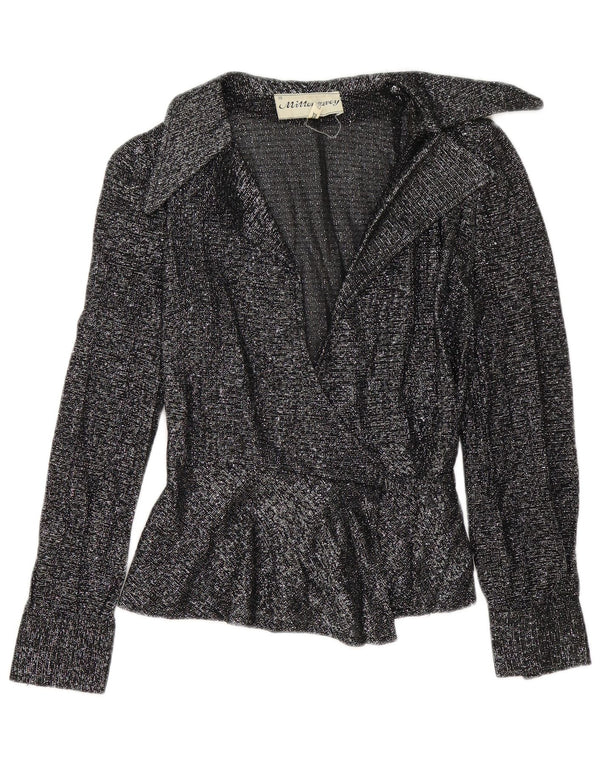 Vintage Womens Wrap Shirt Blouse EU 38 Medium Black Flecked