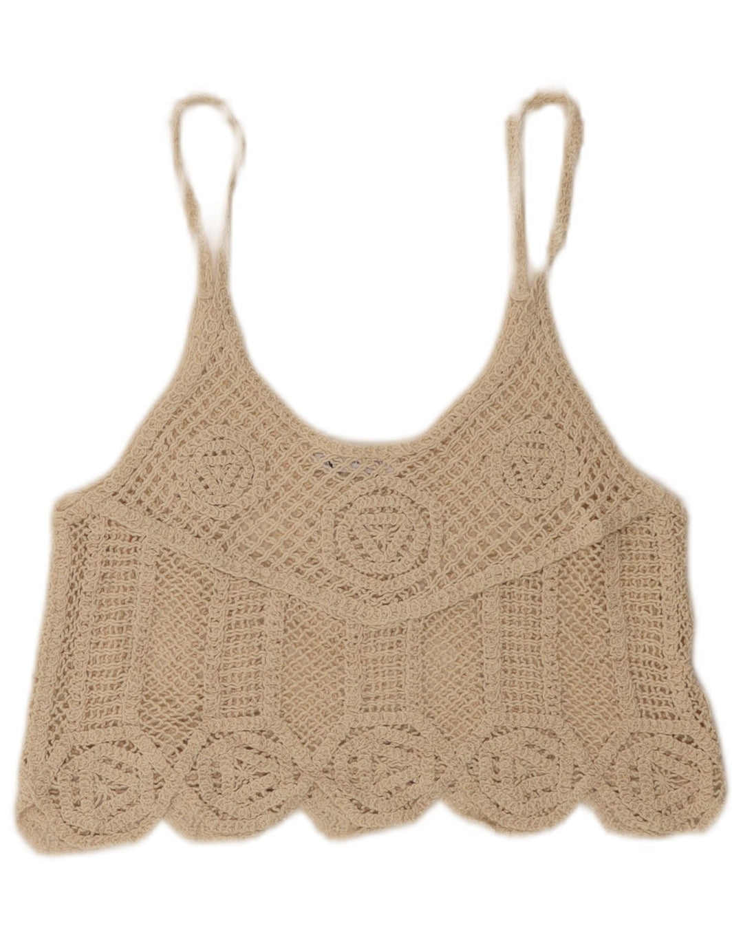 Zara Dame Crop Hæklet Cami Top UK 12 Medium Beige