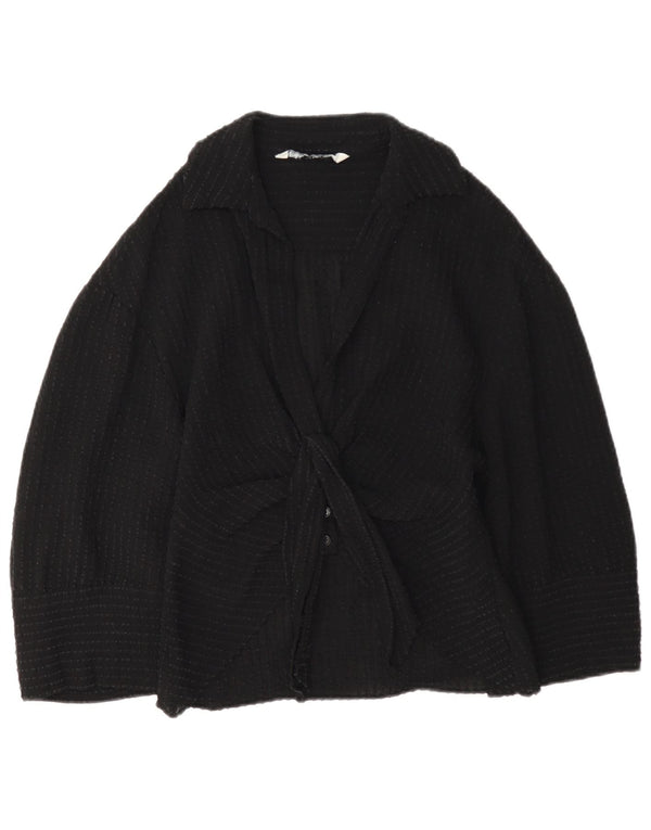 Zara Donna Camicetta con Maniche a 3/4 e Cravatta sul Davanti UK 12 Viscosa Nera Media