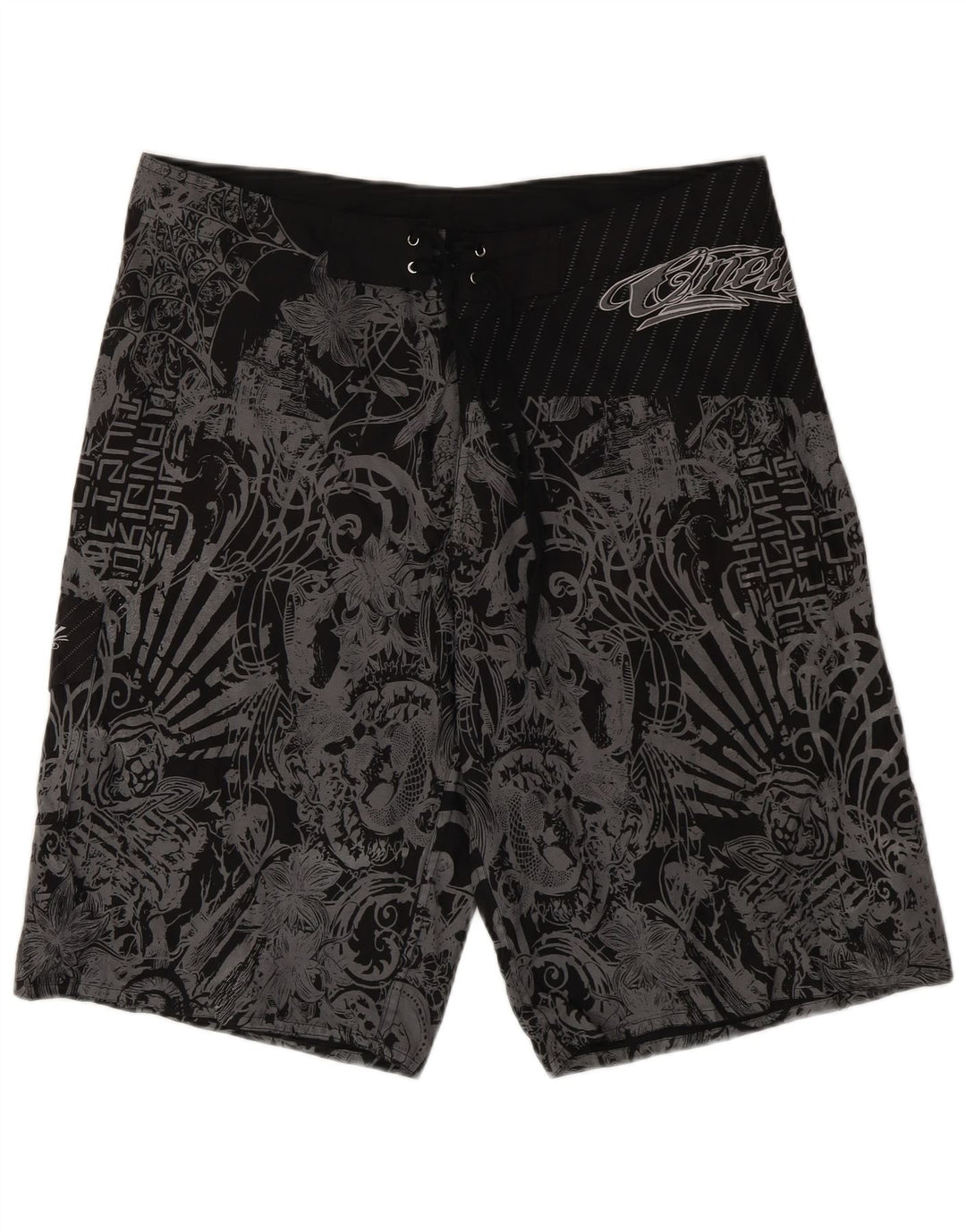 Vintage Mens Graphic Swimming Shorts XL Black Floral Polyester