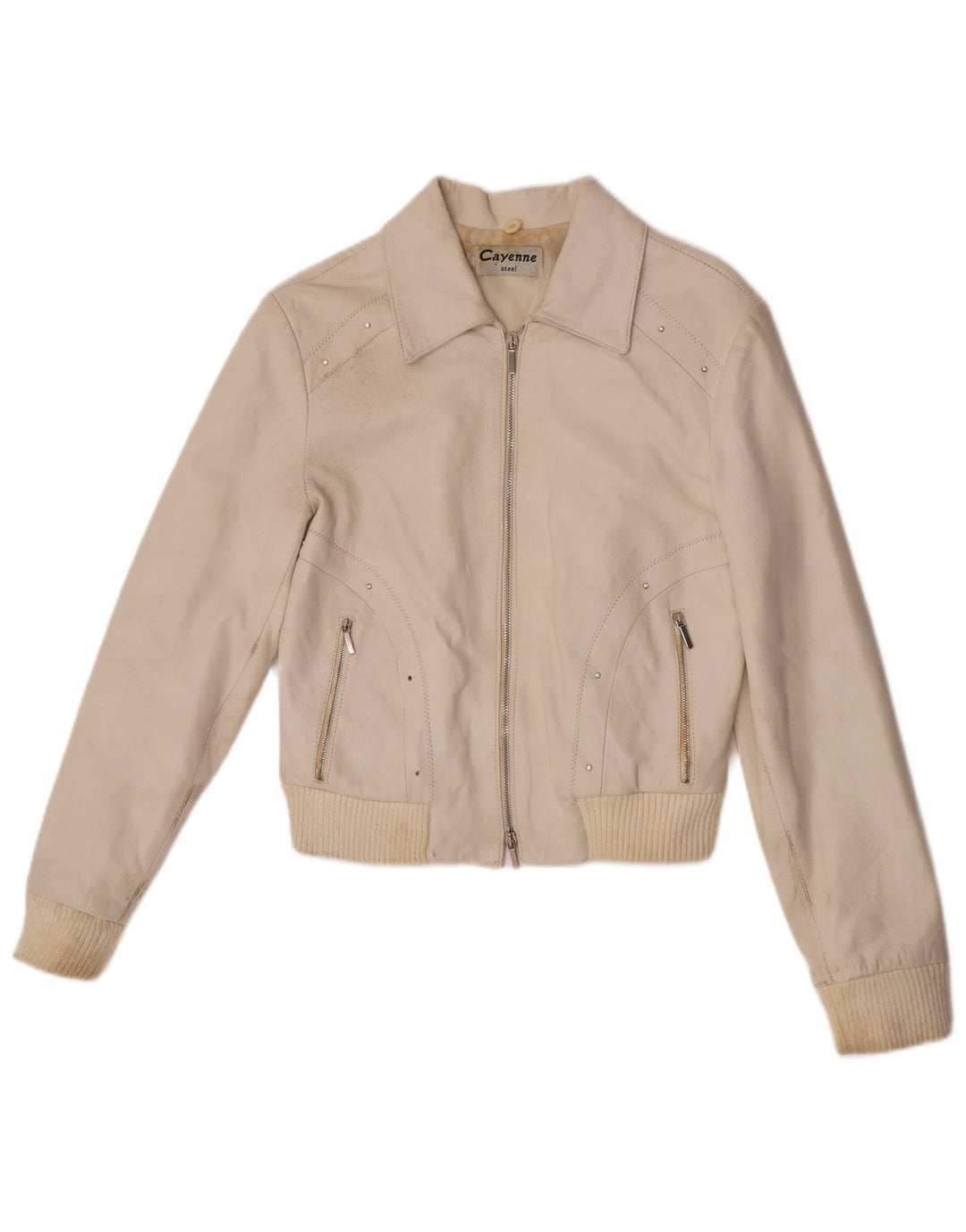 Cayenne Womens Crop Leather Jacket IT 42 Medium White Leather