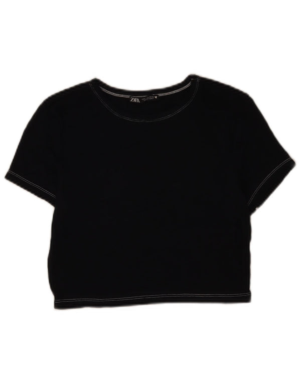 Zara Womens Crop T-Shirt Top UK 14 Grand Bleu Marine
