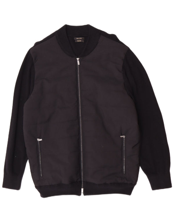 Massimo Dutti Mens Bomber Jacket UK 42 XL Black Cotton