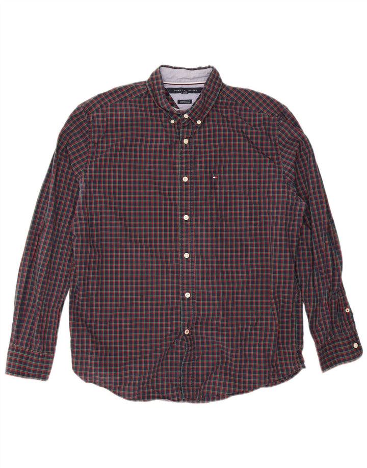 Tommy Hilfiger Mens Classic Fit Shirt Large Navy Blue Check Cotton
