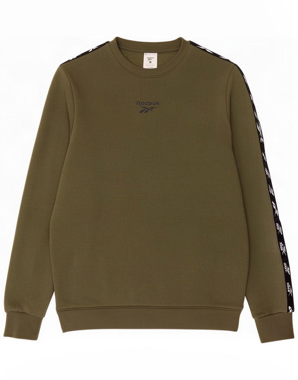 Reebok Felpa con grafica da uomo Maglione Medium Khaki Colourblock Cotton