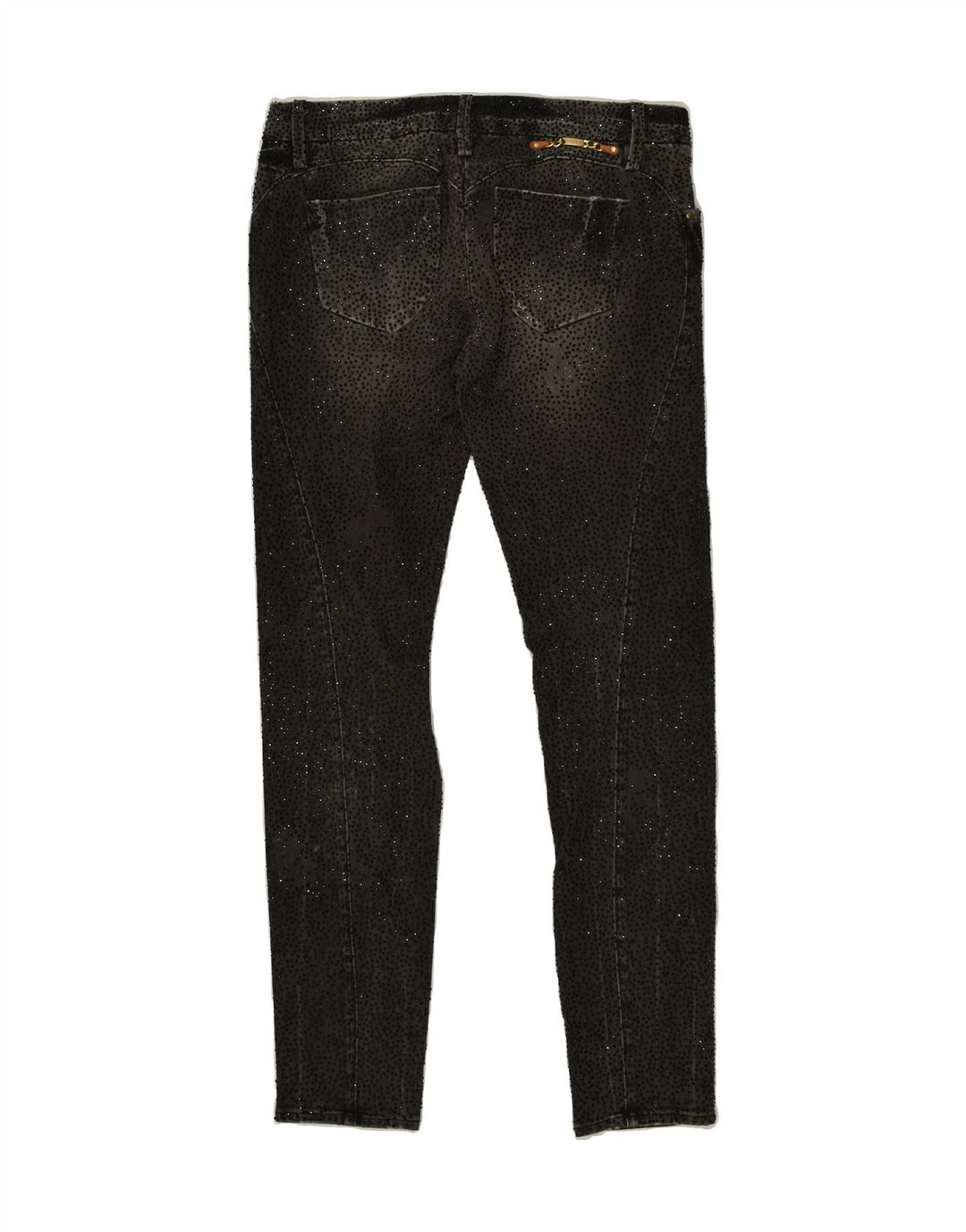 LEROCK Womens Skinny Casual Trousers W28 L29 Black Spotted Cotton | Vintage Lerock | Thrift | Second-Hand Lerock | Used Clothing | Messina Hembry 