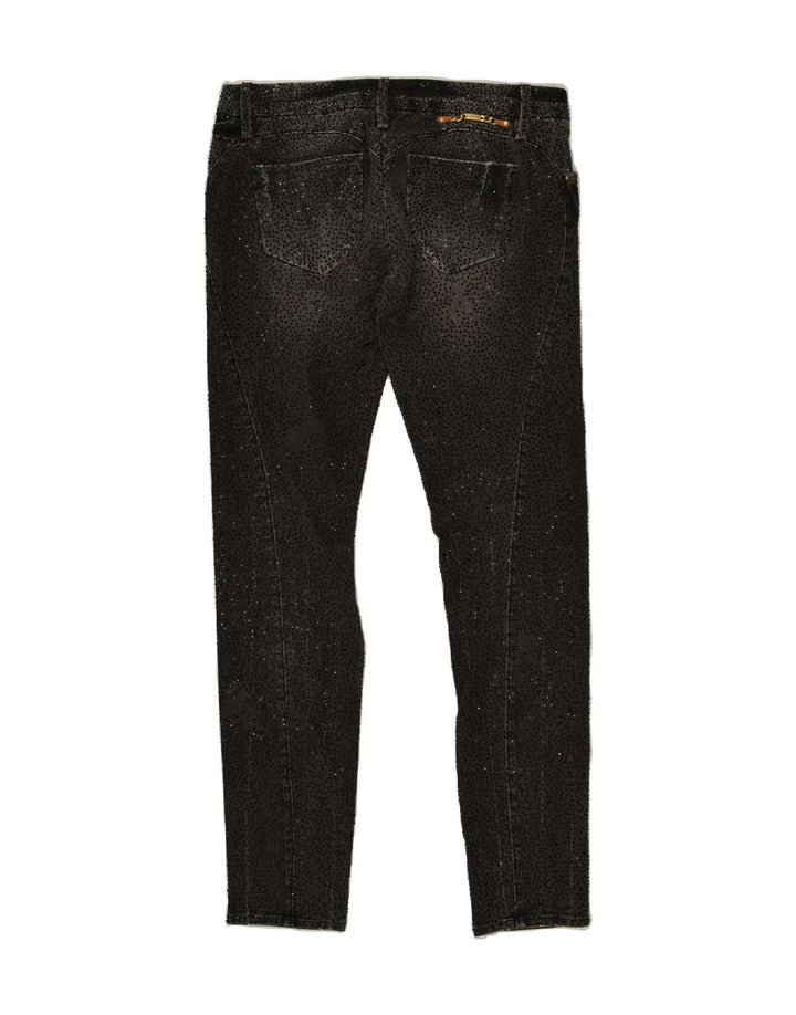 LEROCK Womens Skinny Casual Trousers W28 L29 Black Spotted Cotton | Vintage Lerock | Thrift | Second-Hand Lerock | Used Clothing | Messina Hembry 