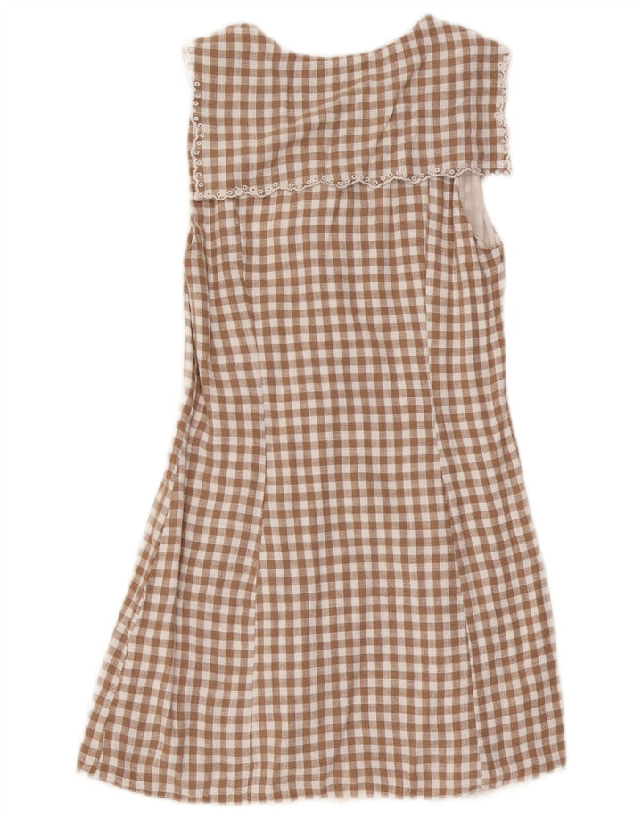 Zara Womens Sleeveless Shift Dress UK 10 Small Brown Gingham Viscose