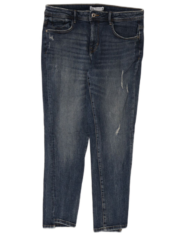 Zara Damen Distressed Slim Jeans EU 42 Large W32 L27 Blau