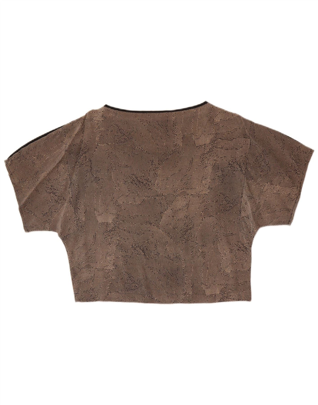 Vintage Womens Crop Blouse Top UK 14 Medium Brown Spotted Silk