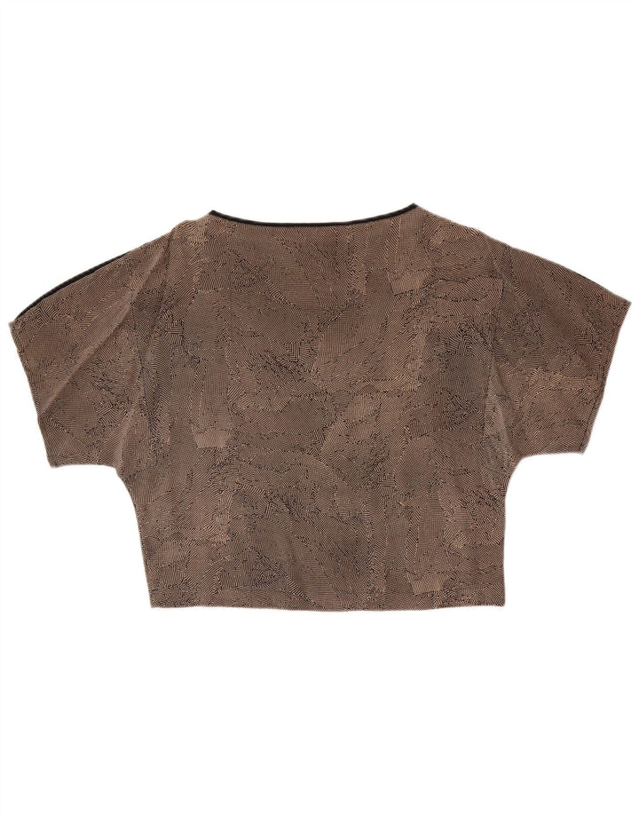 Vintage Womens Crop Blouse Top UK 14 Medium Brown Spotted Silk
