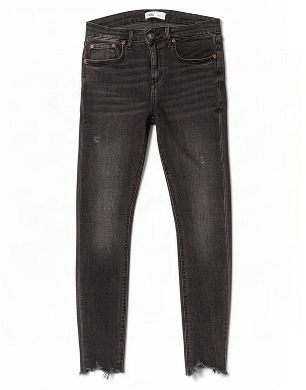 Zara Womens Distressed Skinny Jeans EU 38 Small W28 L28 Black Cotton