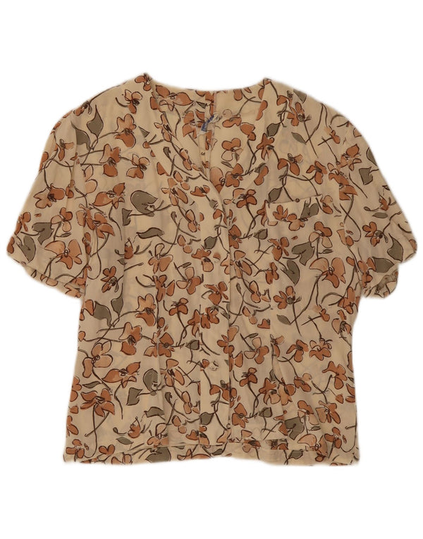 Vintage mujer camisa de manga corta blusa Reino Unido 16 grande beige floral