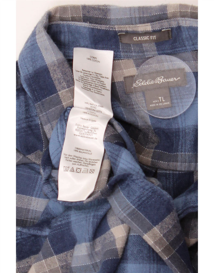EDDIE BAUER Mens Classic Fit Flannel Shirt Large Blue Check Cotton