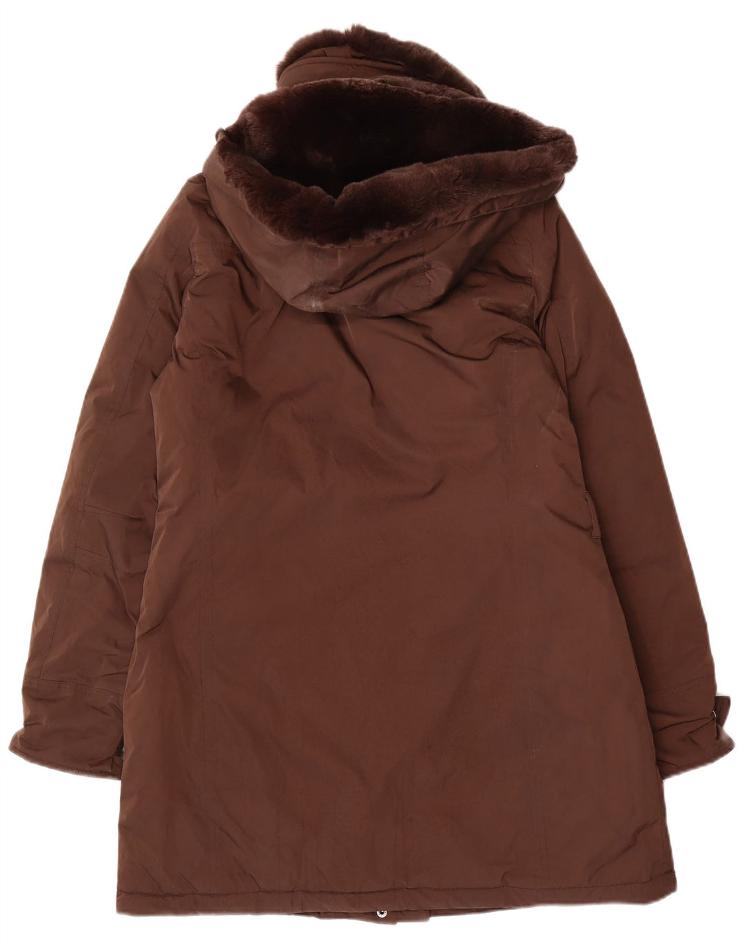 Woolrich Parkajakke med hætte til kvinder UK 14 Medium Brun Polyester