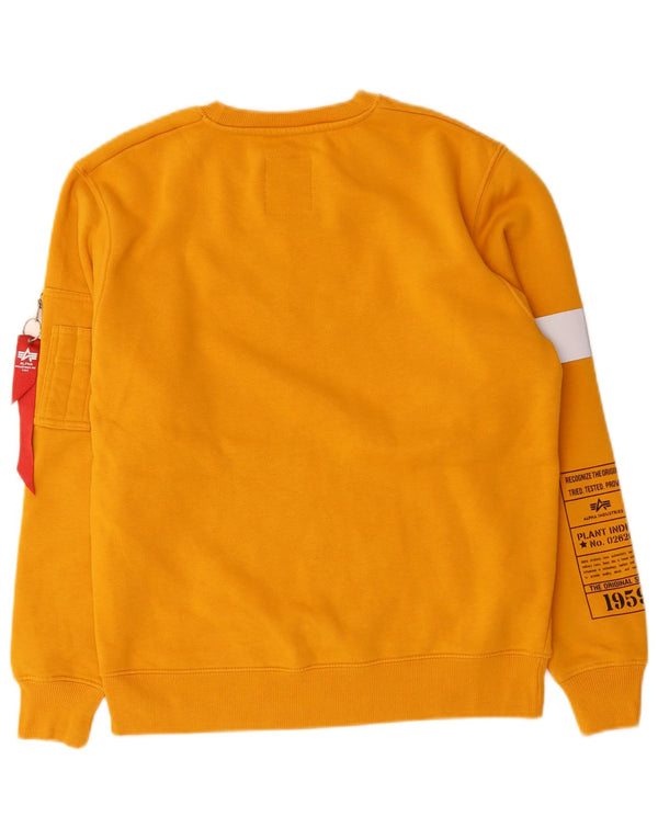 ALPHA INDUSTRIES Mens Graphic Sweatshirt Jumper Small Orange Colourblock